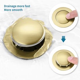 GELE Bathroom Sink Drain Vanity Sink Drain With Strainer Basket, Vessel Sink Lavatory, Anti-Clogging, Pop-Up, Stainless Steel, Brushed Gold Finish