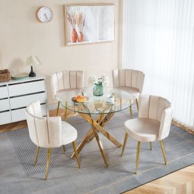 1+4,5pieces dining set, Table metal leg Mid-century Dining Table for 4-6 people With Glass Table Top, Pedestal Dining Table