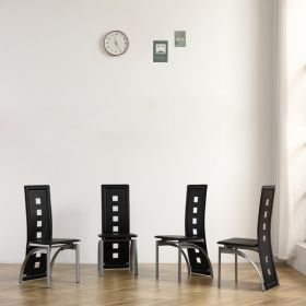 4pcs long backrest square hollow decoration PU leather dining chair round tube black cushion electroplating chair leg N201(Replace encoding130291