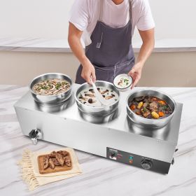 Electric Soup Warmer, Three 7.4QT Stainless Steel Round Pot 86~185°F Adjustable Temp, 1200W Commercial Bain Marie With Anti-dry Burn And Reset Bu (Option: Silver)