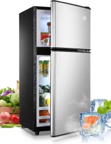KRIB BLING 3.5Cu.Ft Compact Refrigerator Mini Fridge With Freezer, Small Refrigerator With 2 Door, 7 Level Thermostat Removable Shelves For Kitch (Option: Silver)