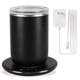 Self Stirring Coffee Mug with Lid Temperature Control Self-Heating Automatic Magnetic Mixing Mug with 3 Heat Settings Auto-Off Function For Coffe (Color: Black, size: One size)